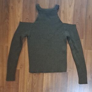 Forever 21 Olive Green Ribbed Cold-Shoulder Sweater